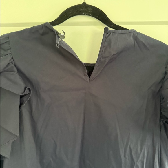 Express Blue Ruffled Bib Collar Blouse - Picture 4 of 5